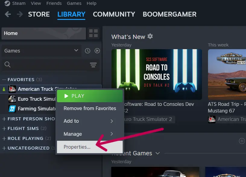 Steam Right-Click on game Right-Click on game in Steam