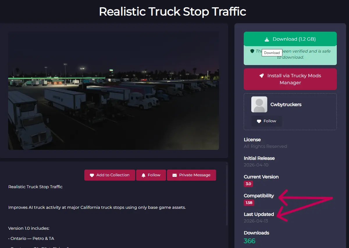 Trucky Mods Update TrucksBook Job Tracking Issue - Mod details on TruckyMods
